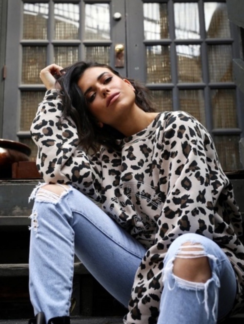 Brunette The Label Leopard Sweatshirt Size XS/S Oversized Babes Supporting Babes